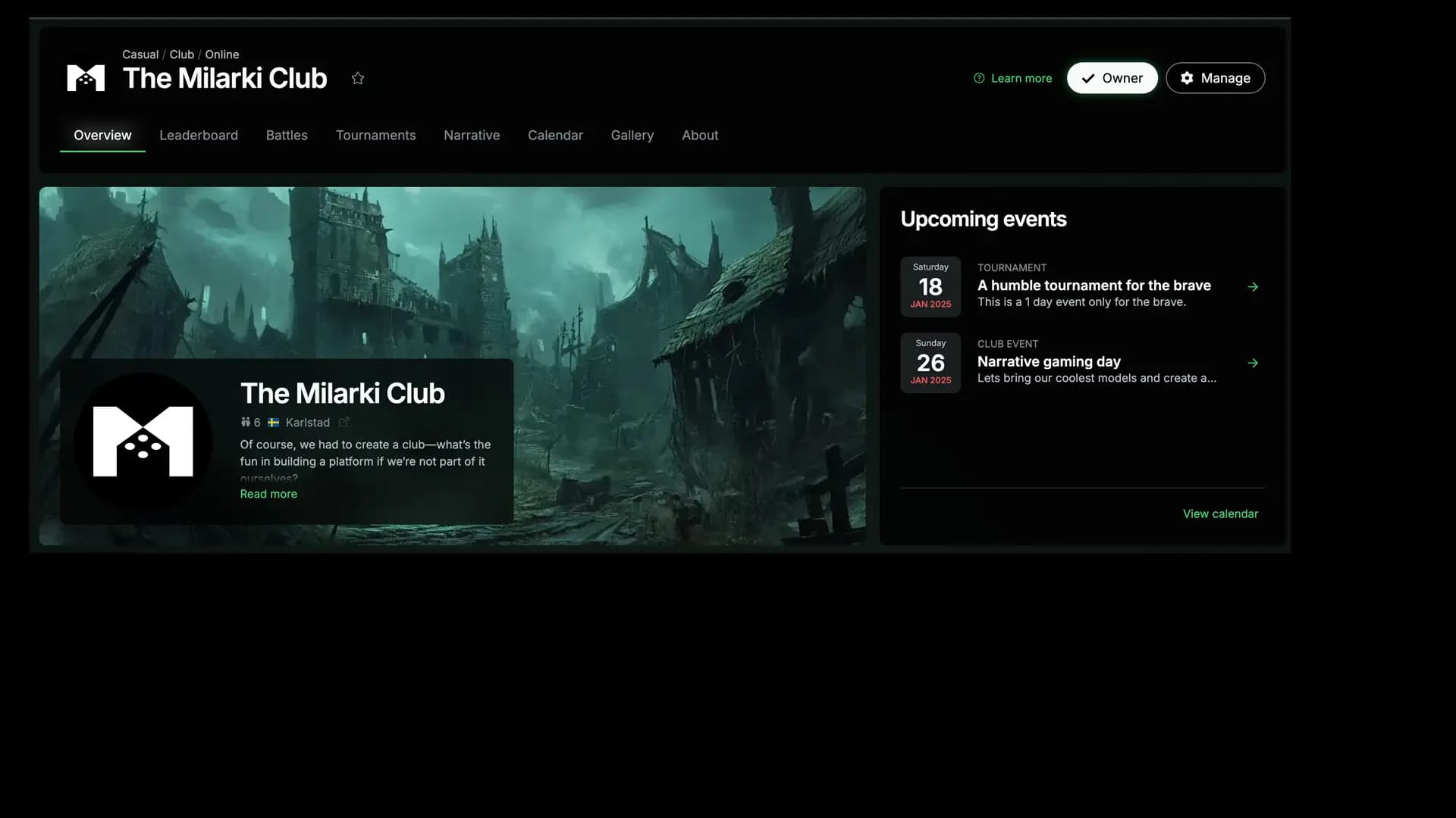 Club page interface